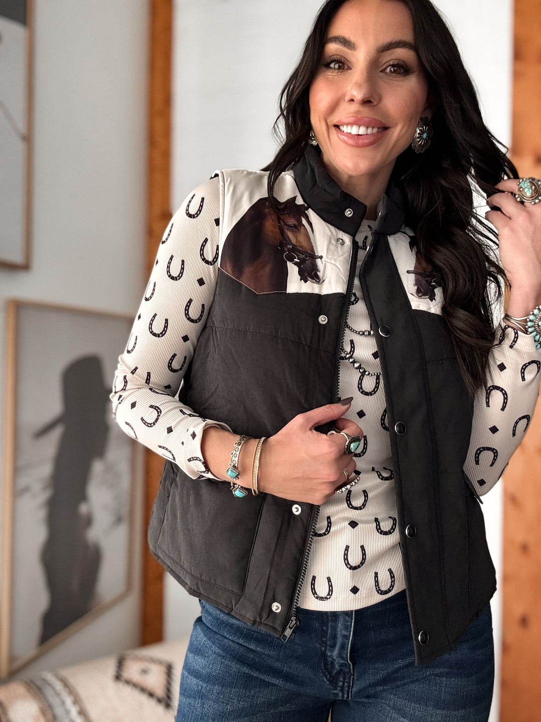 Modern Wild Horses Western Puffer Vest