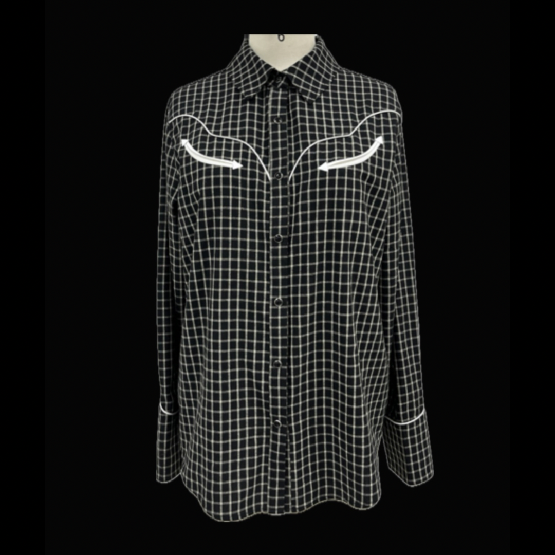 Black Check Plaid Pearl Snap