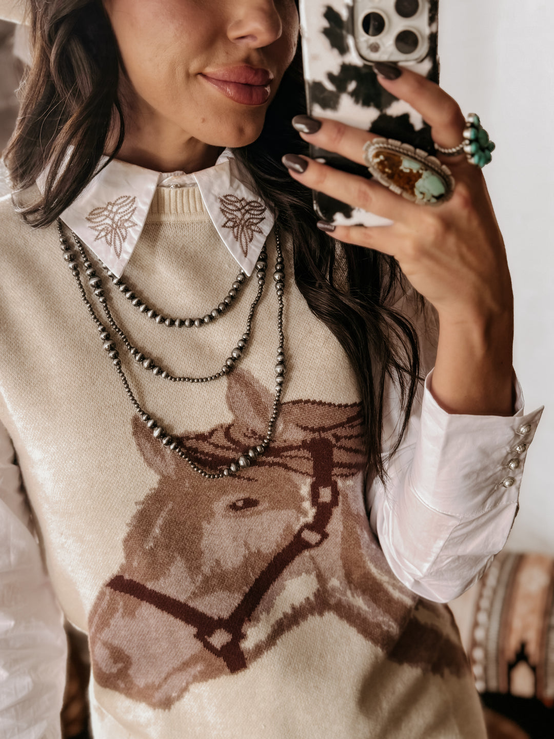 Horse Knit Sweater Dress | One-Piece Outfit | Cream