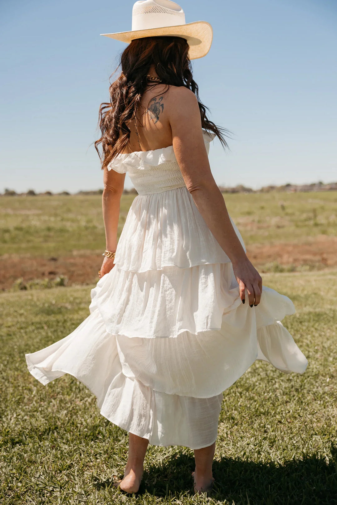 Ivory Strapless Tiered Maxi Dress