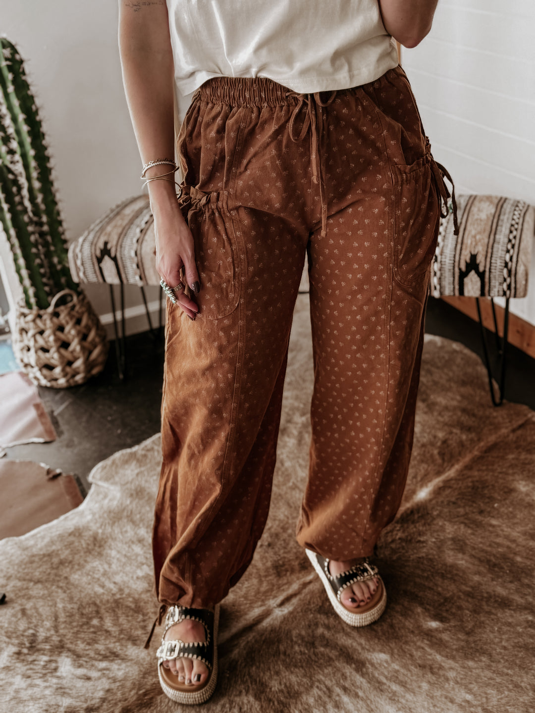 Mineral Washed Wide Leg Drawstring Pants