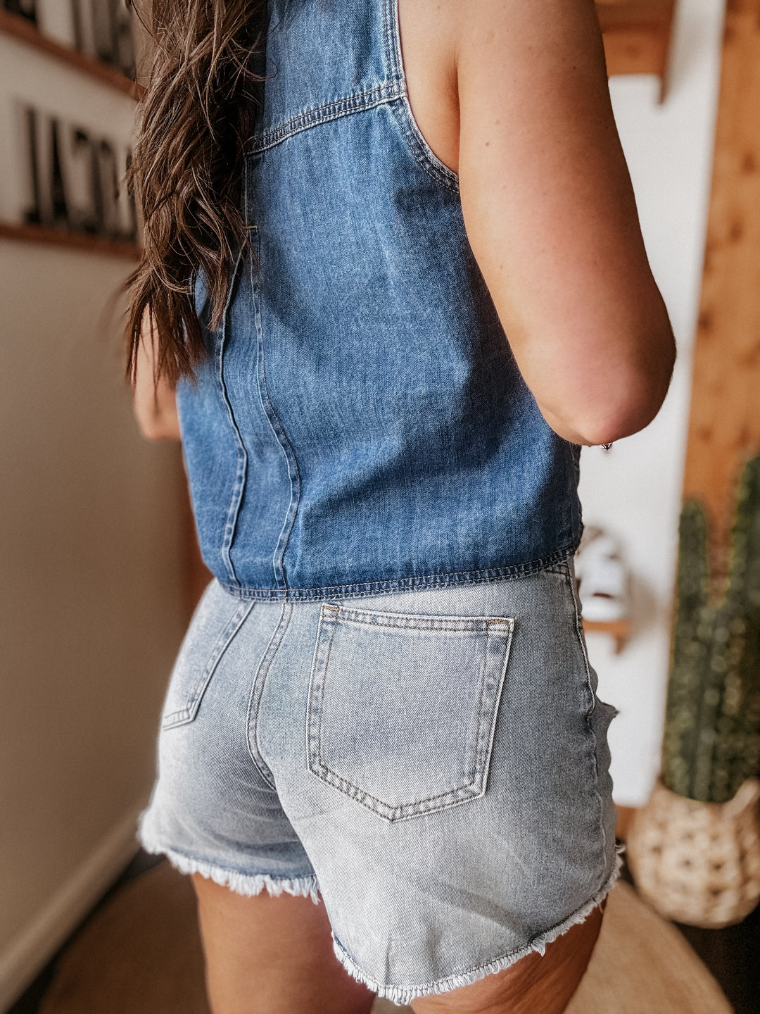 High Rise Distressed Denim Shorts