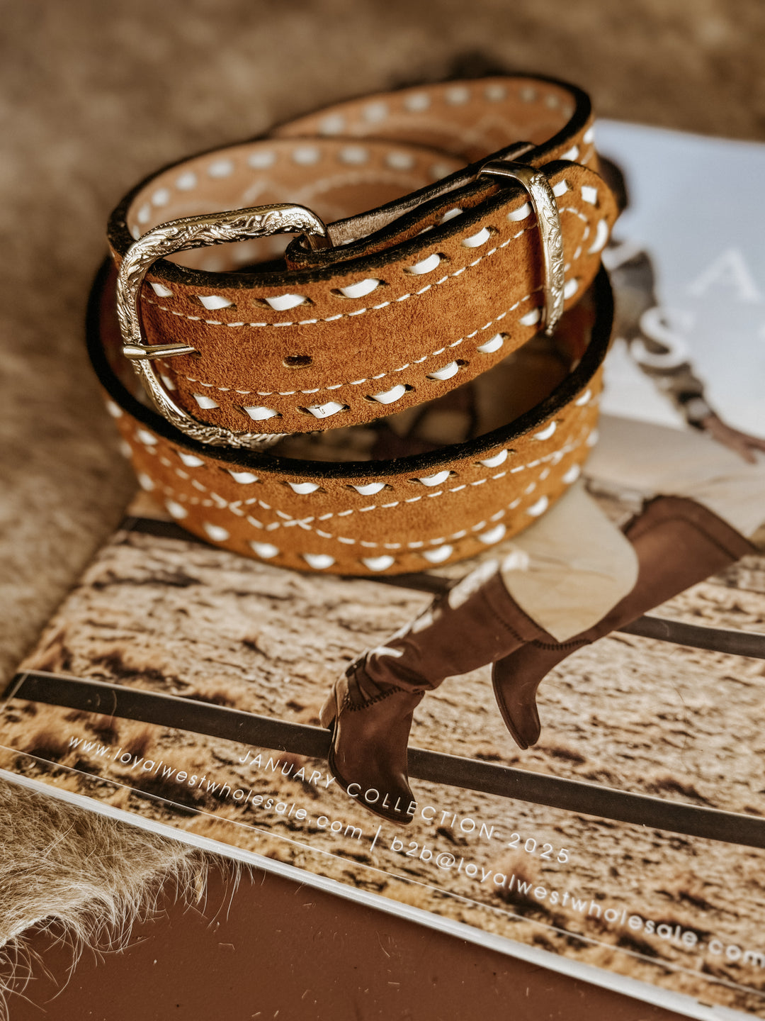 Double J Saddlery Toast Suede Buckstitched Belt