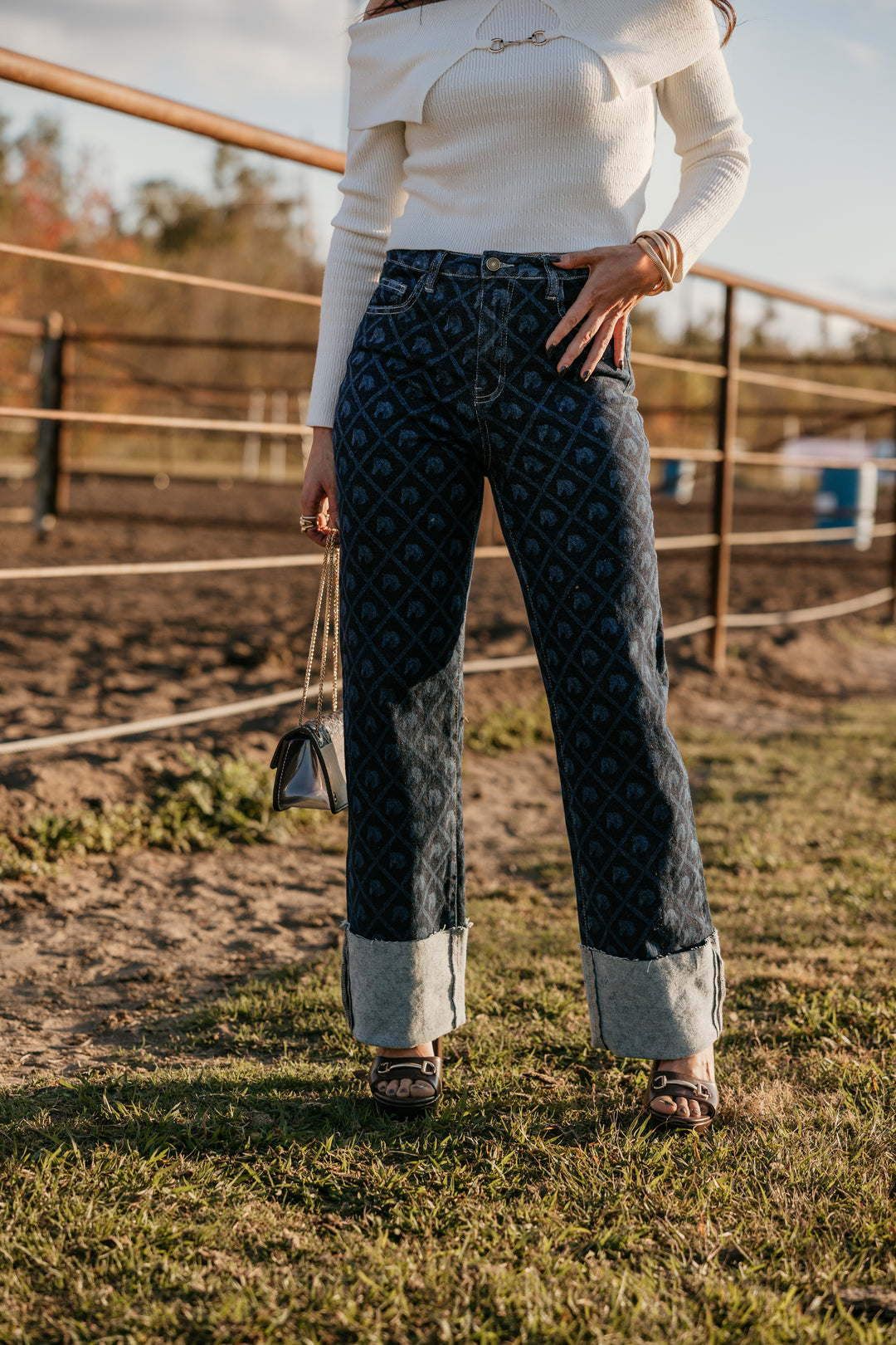 Denim Horse Cuffed High Rise Jeans