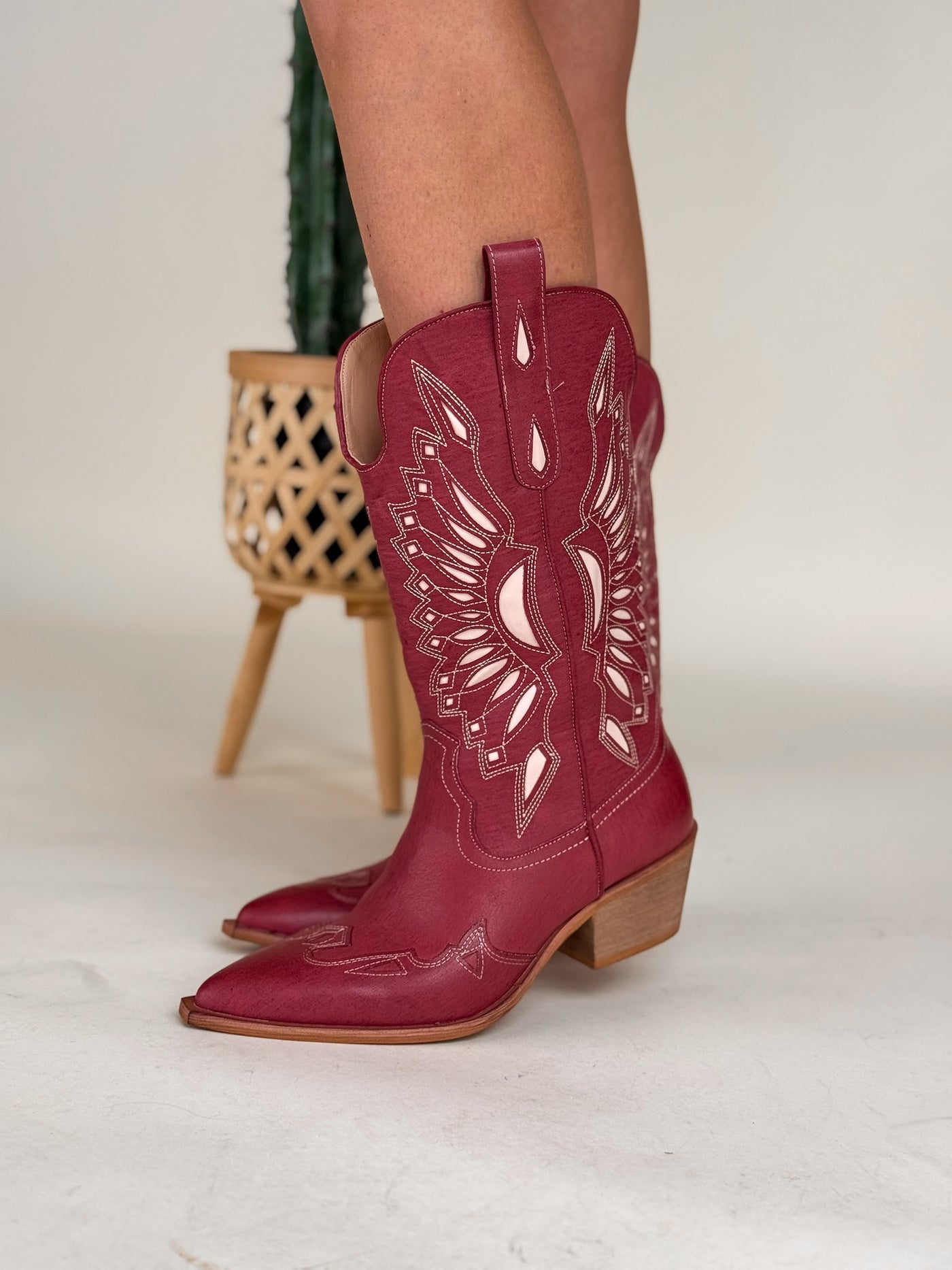 Western Sun Cutout Boots (Dusted Ruby)