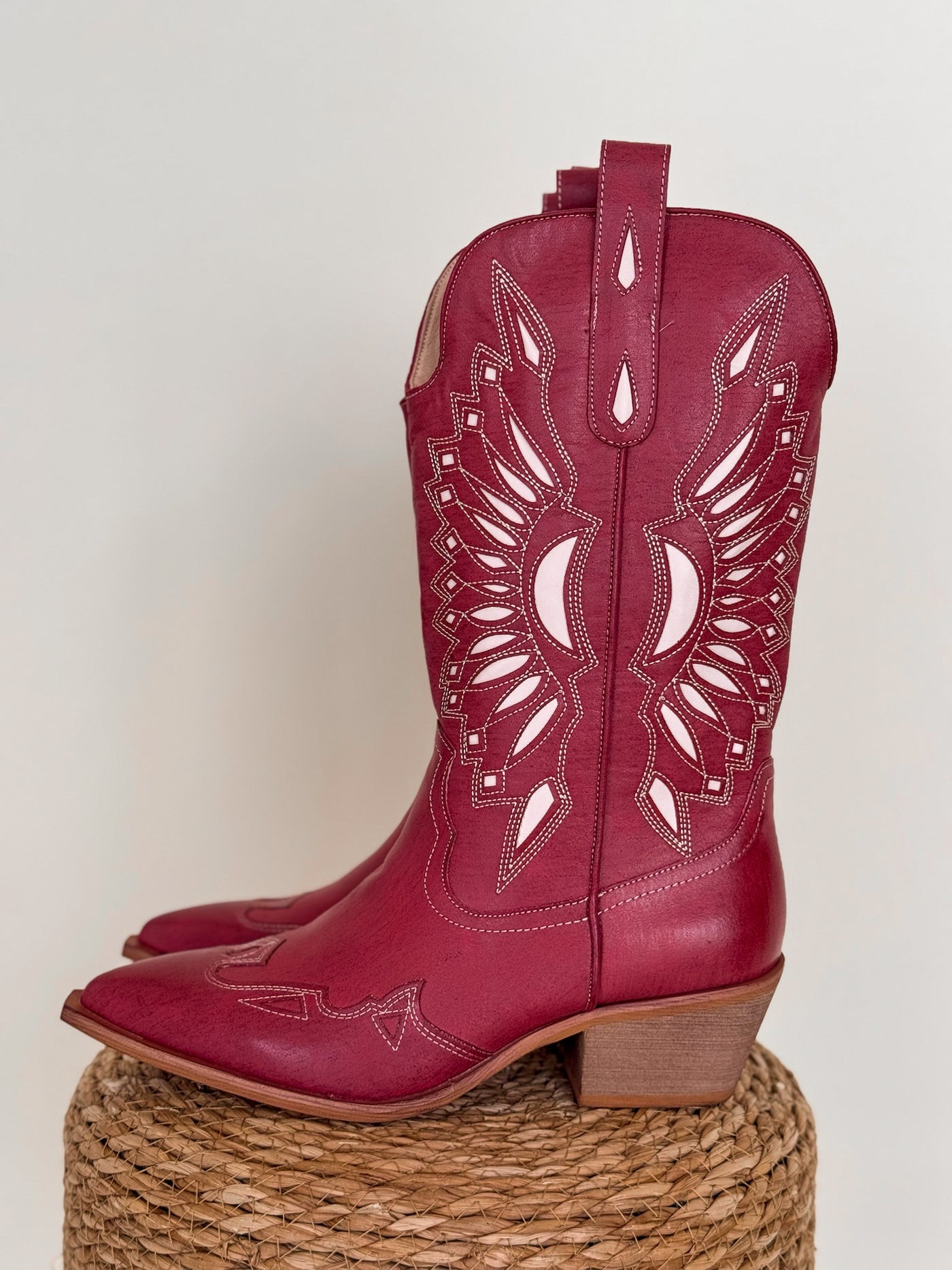 Western Sun Cutout Boots (Dusted Ruby)