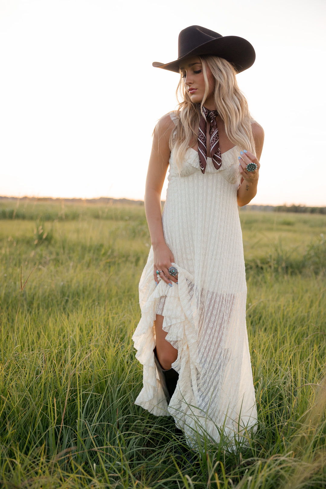 Ivory Lace Ruffle Maxi Dress