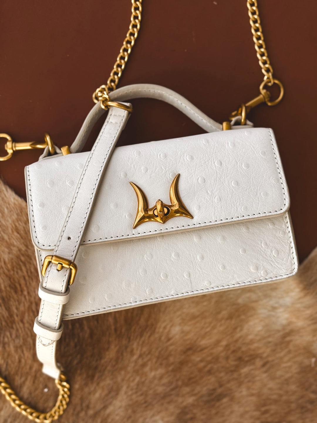 White Valencia Ostrich Leather Bag