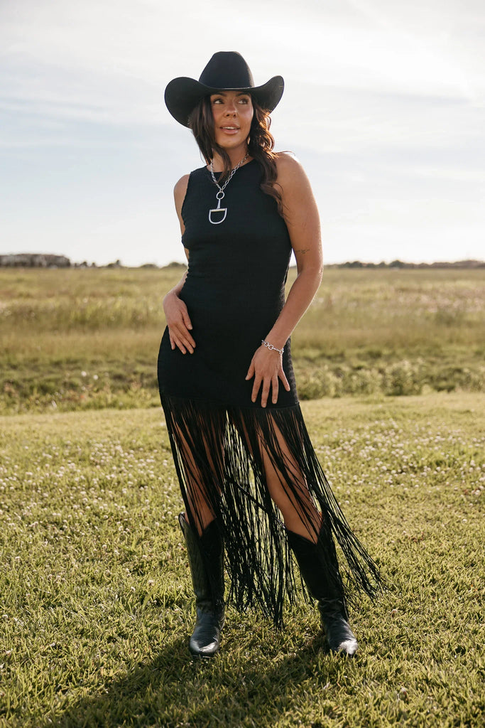 Western Backless Fringe Maxi Dress