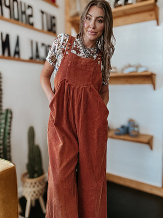 The Corduroy Wide Leg Overall (Rust)