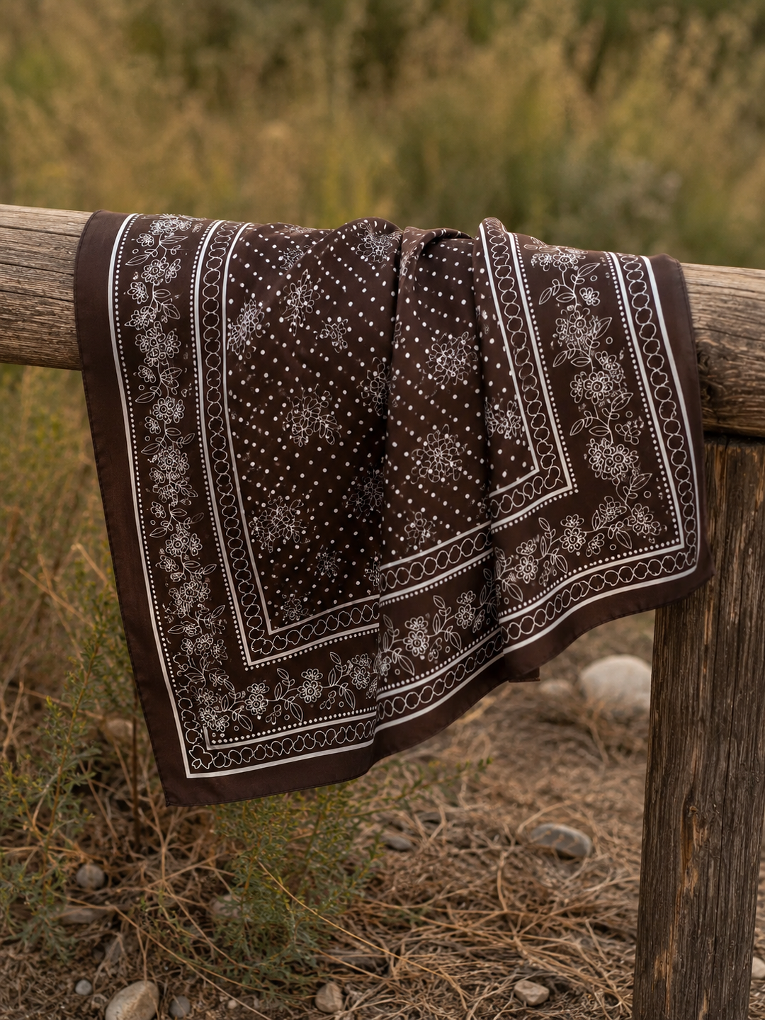 Brown Floral Satin Wild Rag
