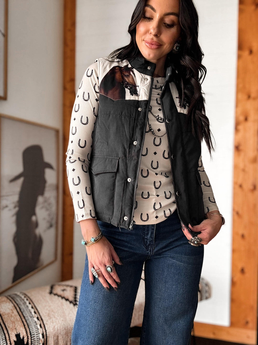 Modern Wild Horses Western Puffer Vest