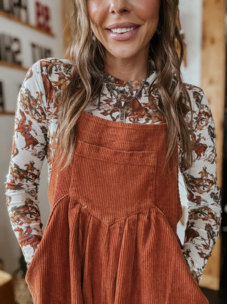 The Corduroy Wide Leg Overall (Rust)