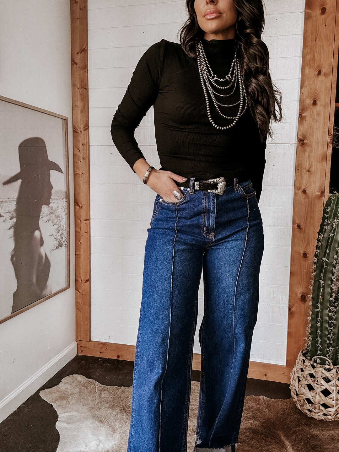 Jersey de cuello alto de manga larga acanalado - Negro