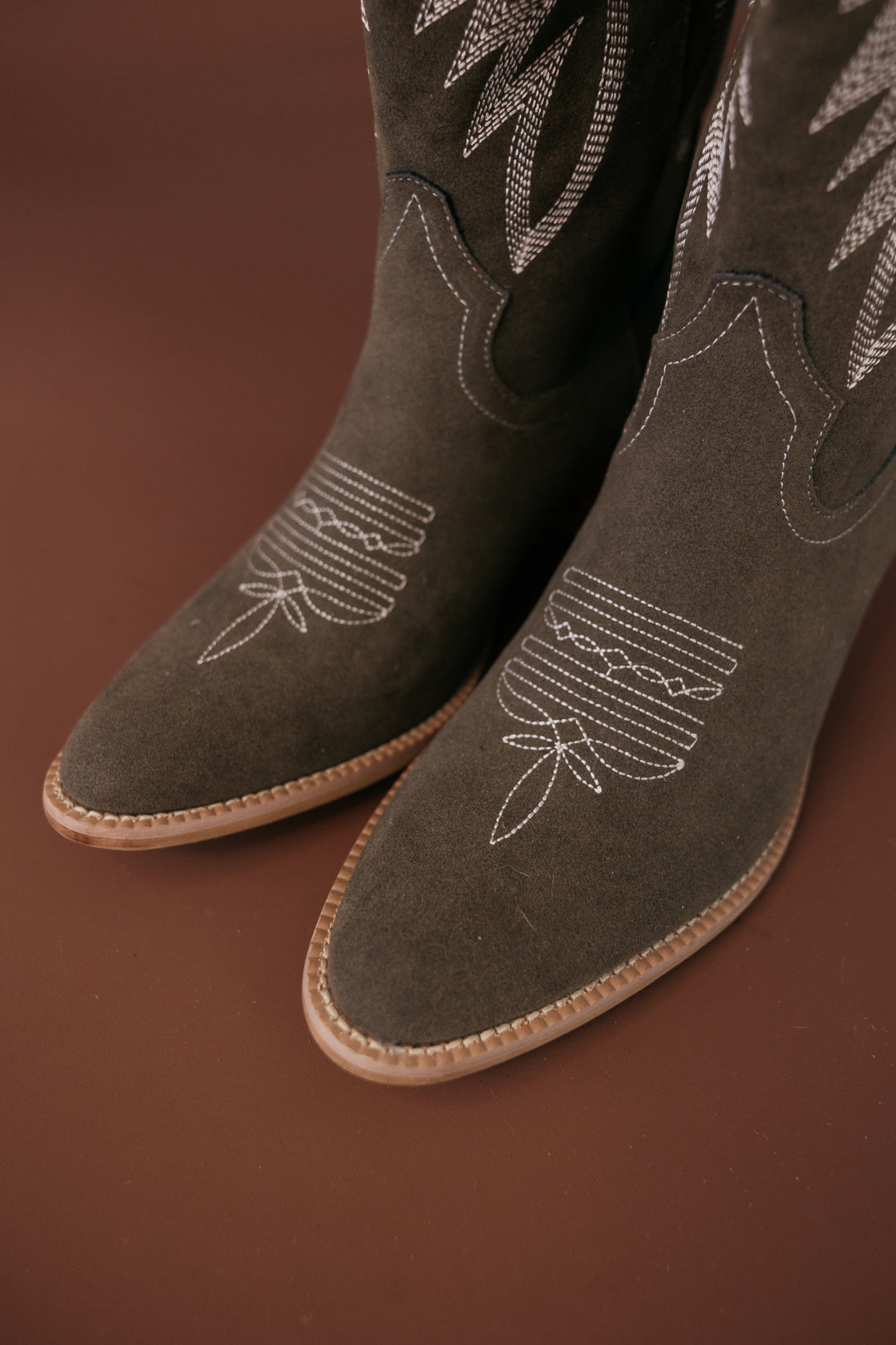 Olive Suede Embroidered Cowgirl Boots