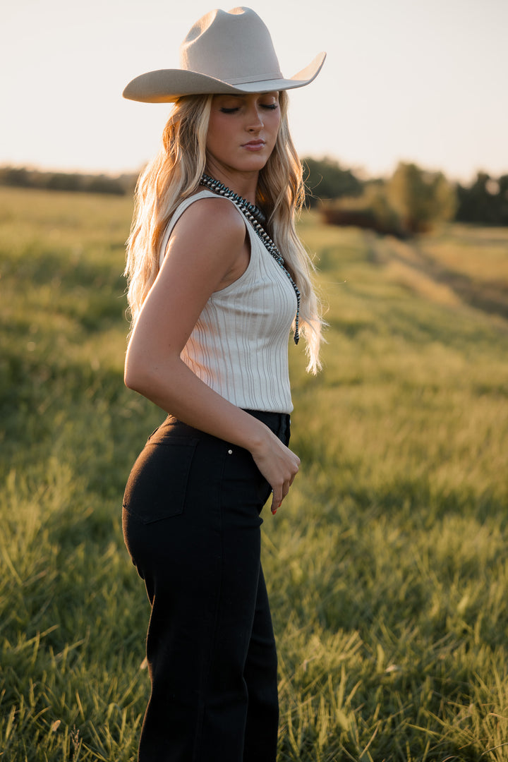 High-Rise Wide Leg Jeans – Black Stretch Denim