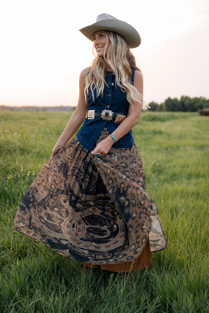 Leopard &amp; Horseshoe Maxi Skirt