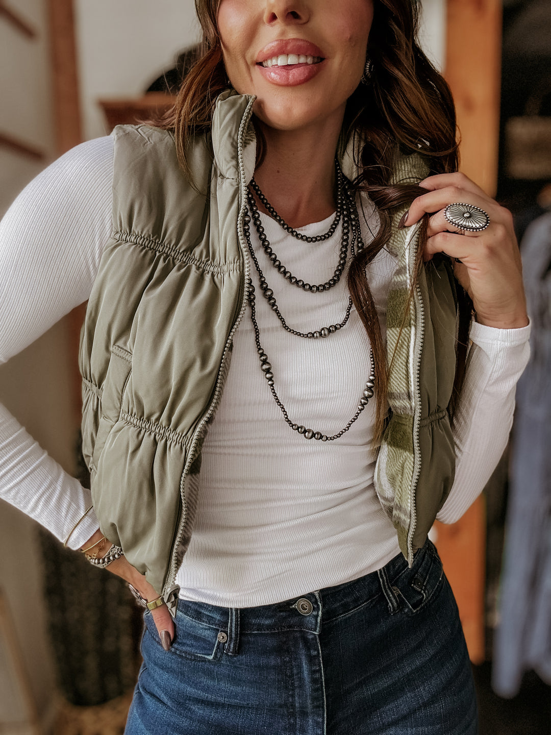 Olive Reversible Puffer Vest