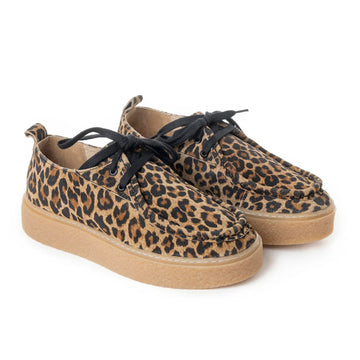 Leopard print sneakers with black laces on a white background