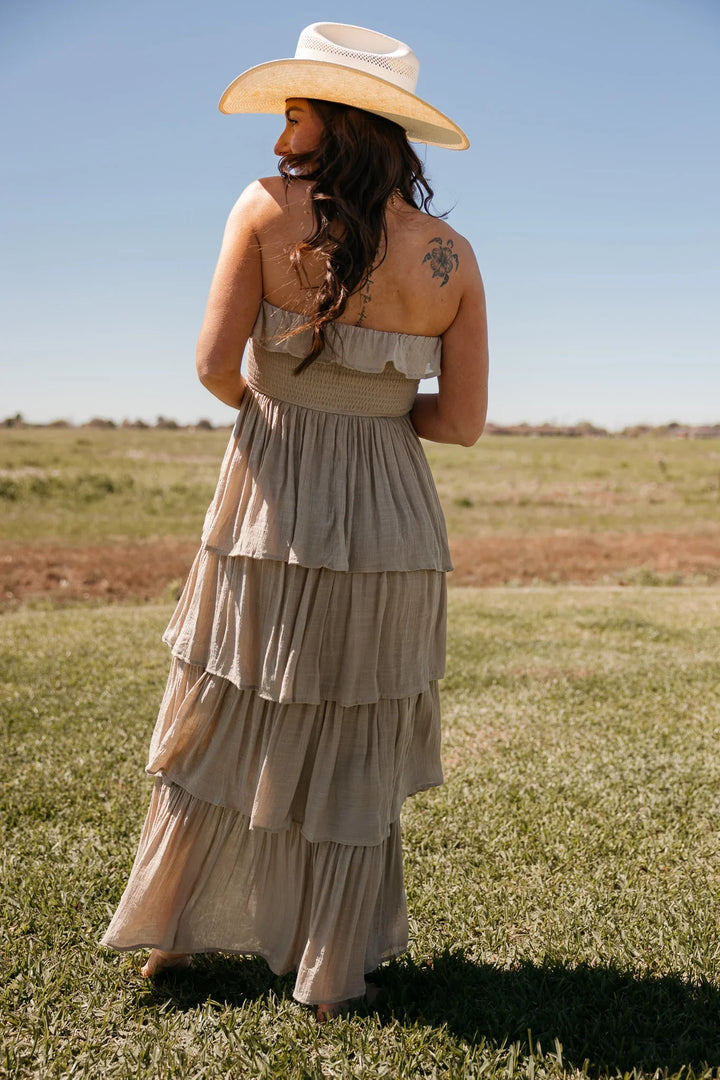 Taupe Strapless Tiered Maxi Dress