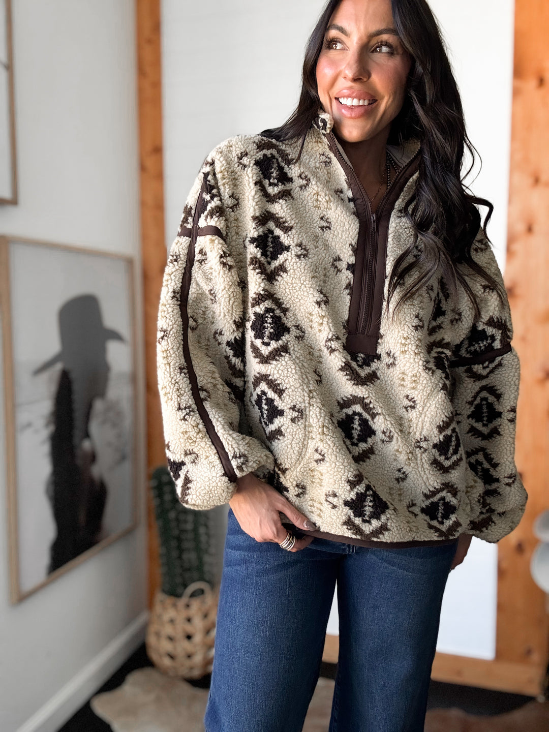 Geo-print Sherpa Fleece Half-zip