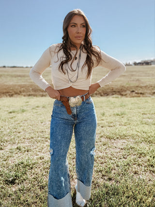 The Cuffed Cowgirl Wide Leg Jeans