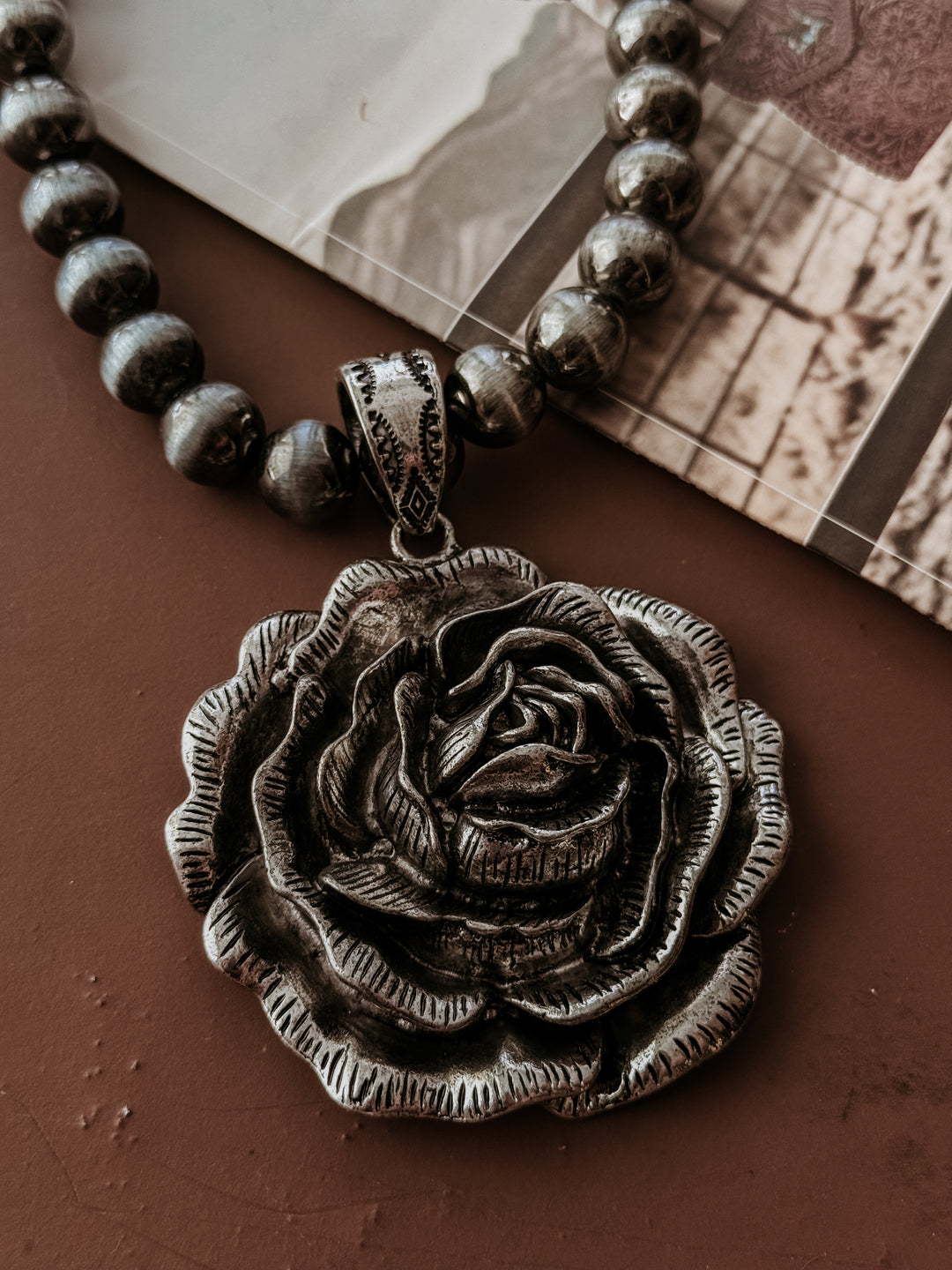 Pearled Rose Pendant Necklace