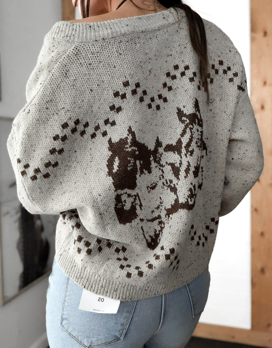Horse Motive Button Up Sweater