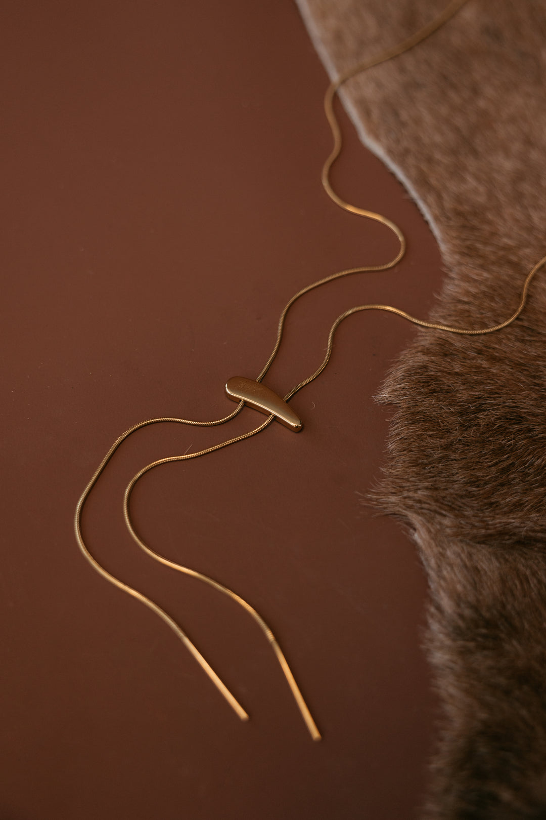 Lariat Nugget Snake Chain Necklace – Gold