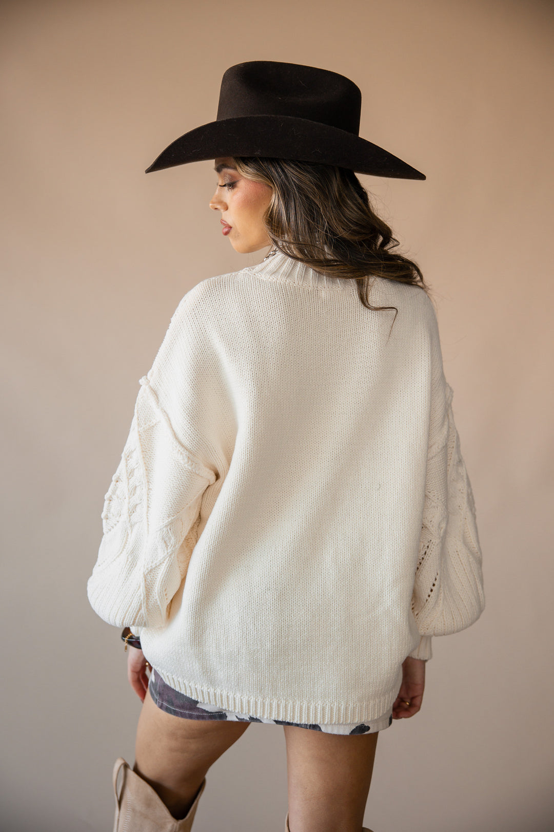 Cable Knit Oversized Funnel-Neck Sweater