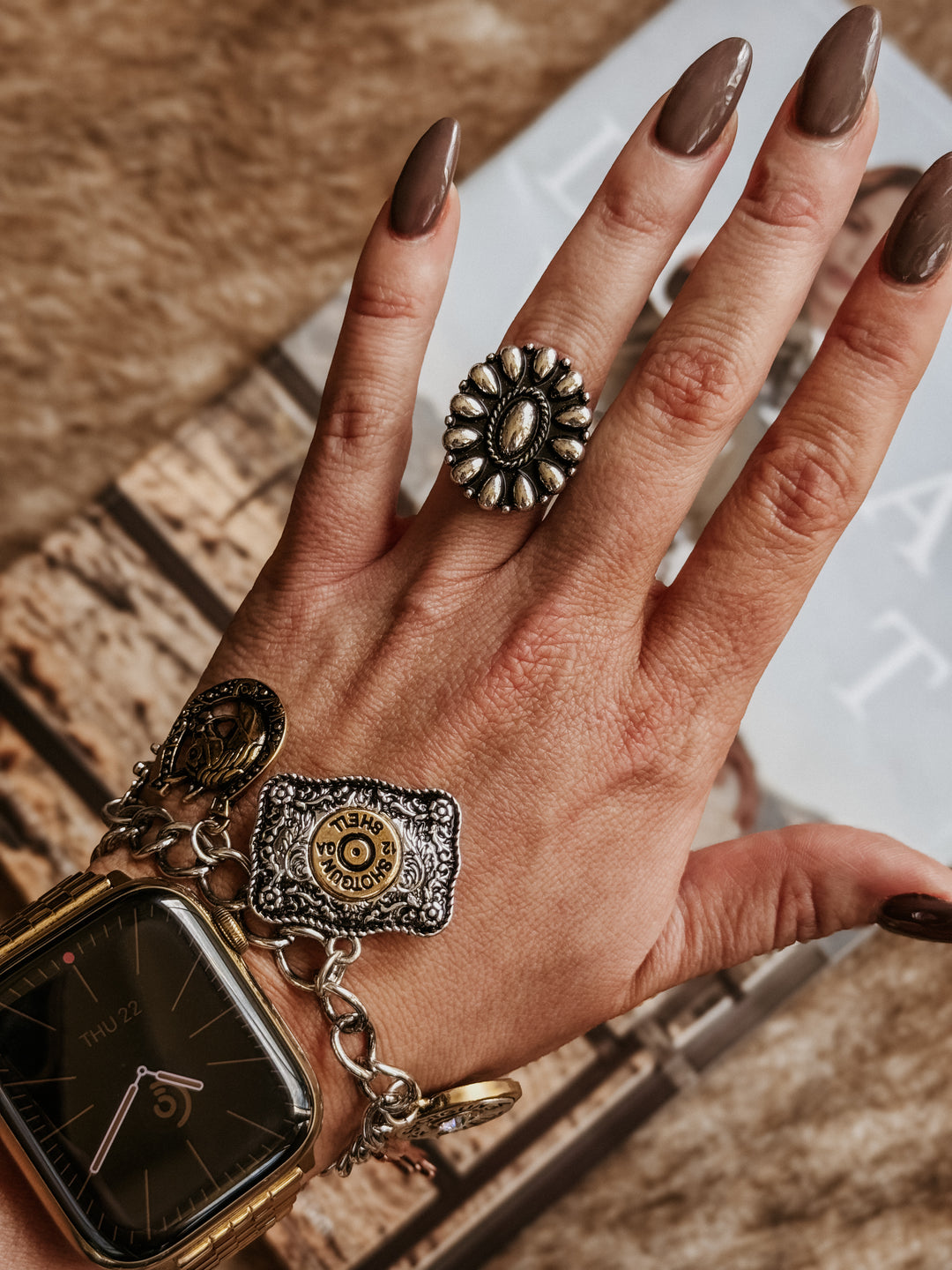 Anel de punho ajustável Western Concho