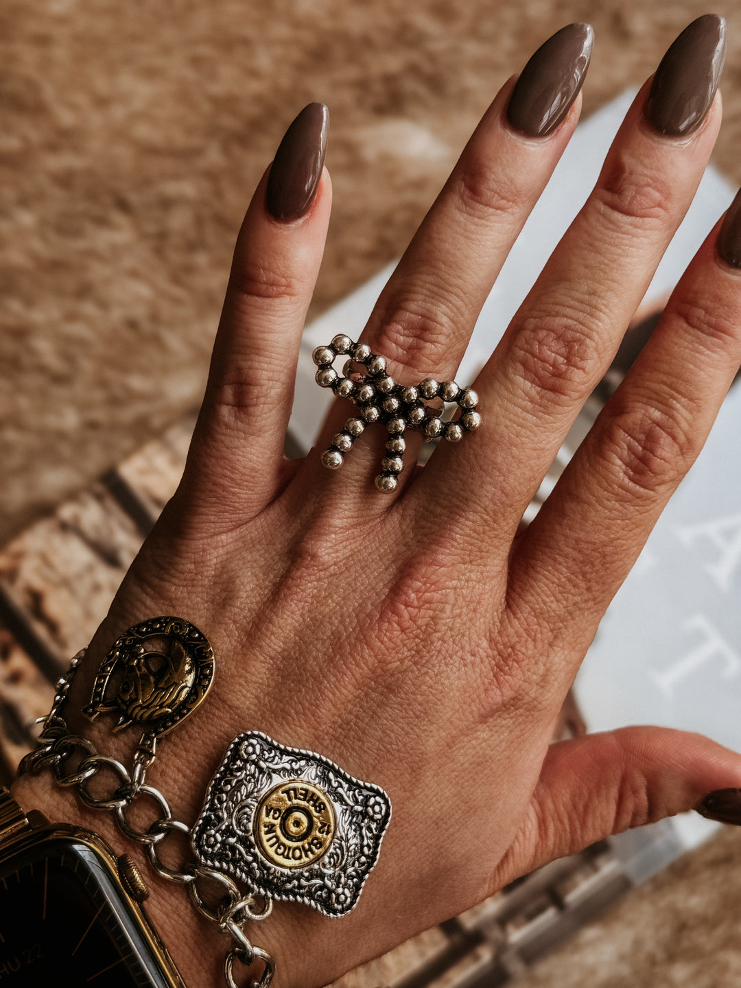 Adjustable Western Pearl Bow  Ring