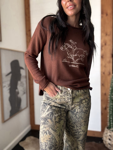 brown western embroidered sweater