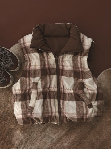Plaid vest on a brown textured surface