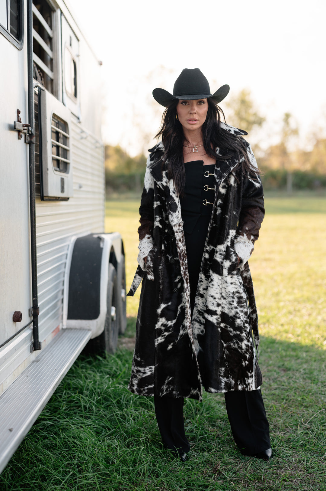 Cowhide Trench Coat - Black