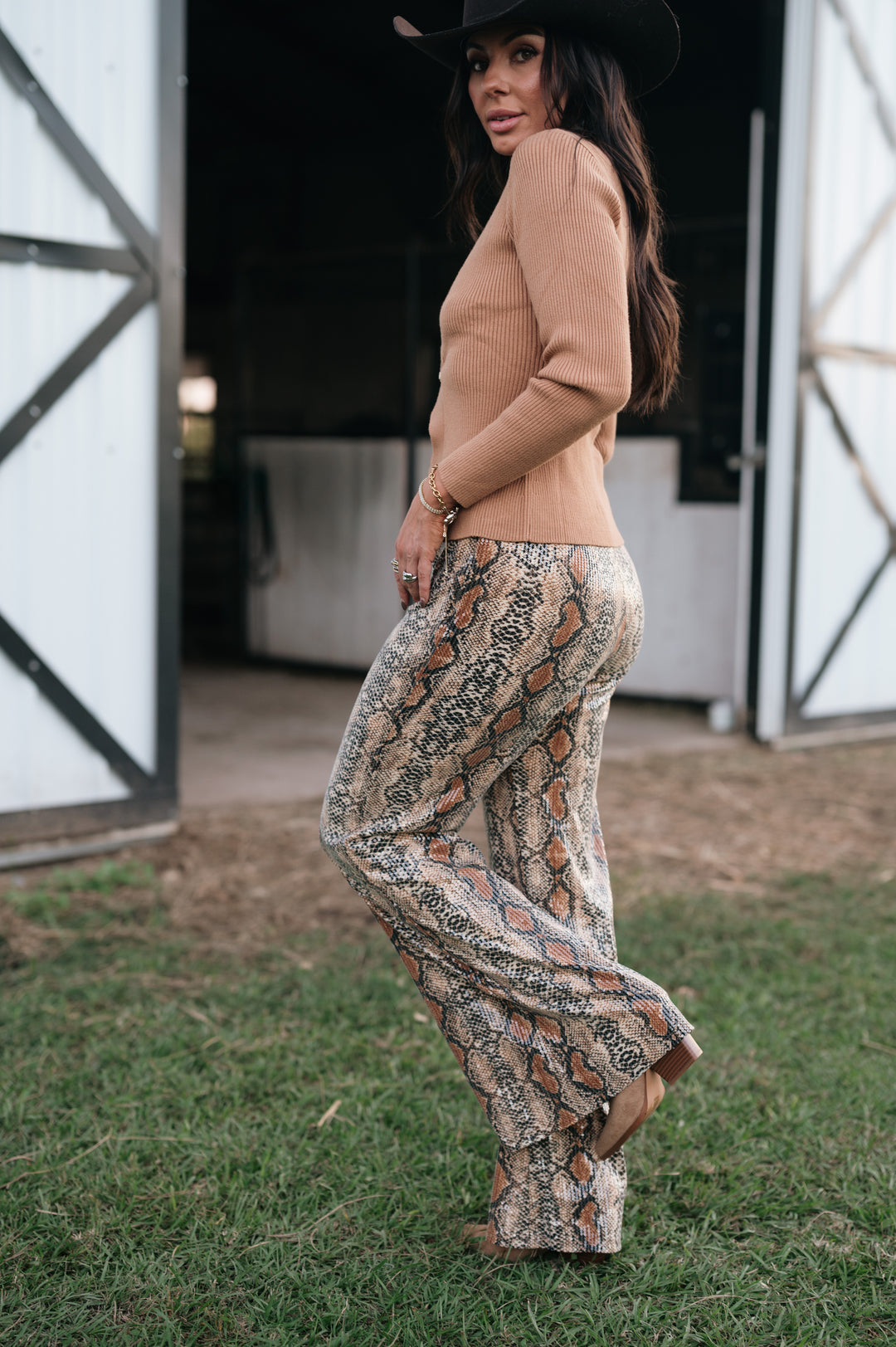 Sequin Python Flared Pants