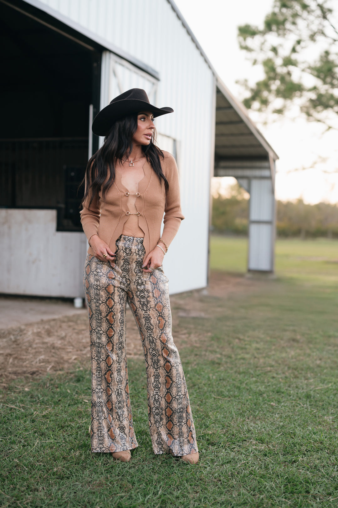 Sequin Python Flared Pants