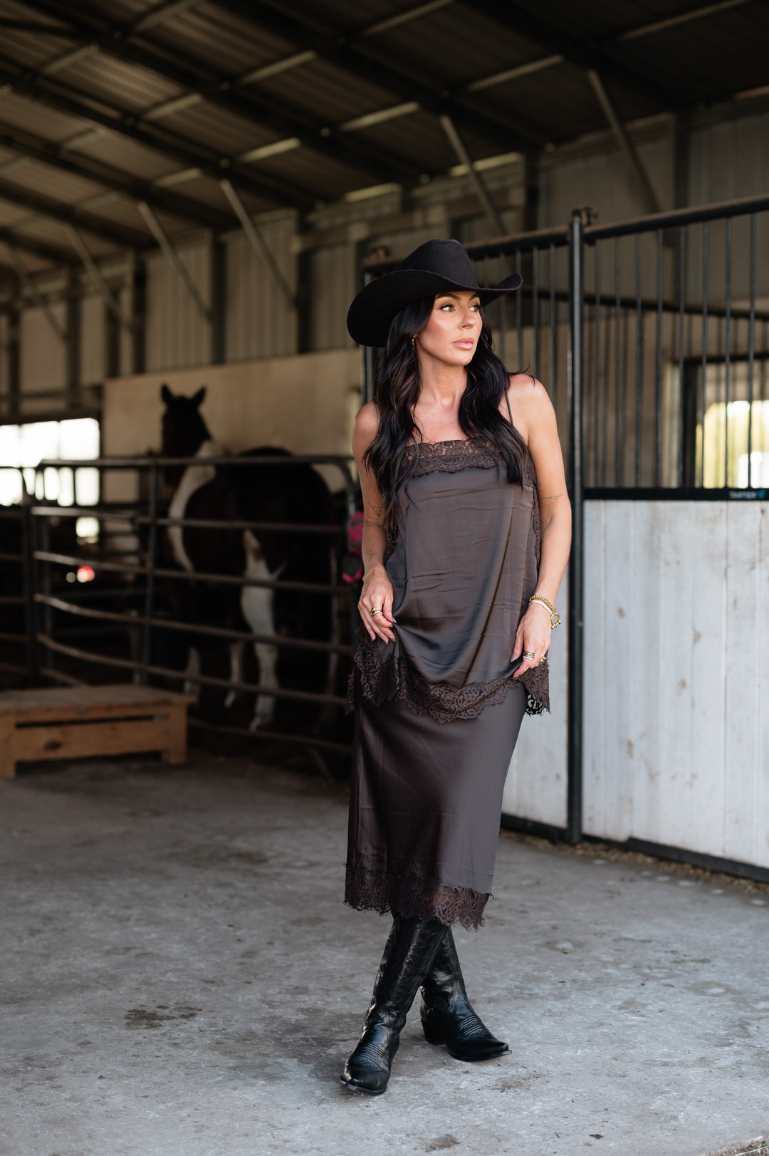 Cocoa Satin & Lace Set