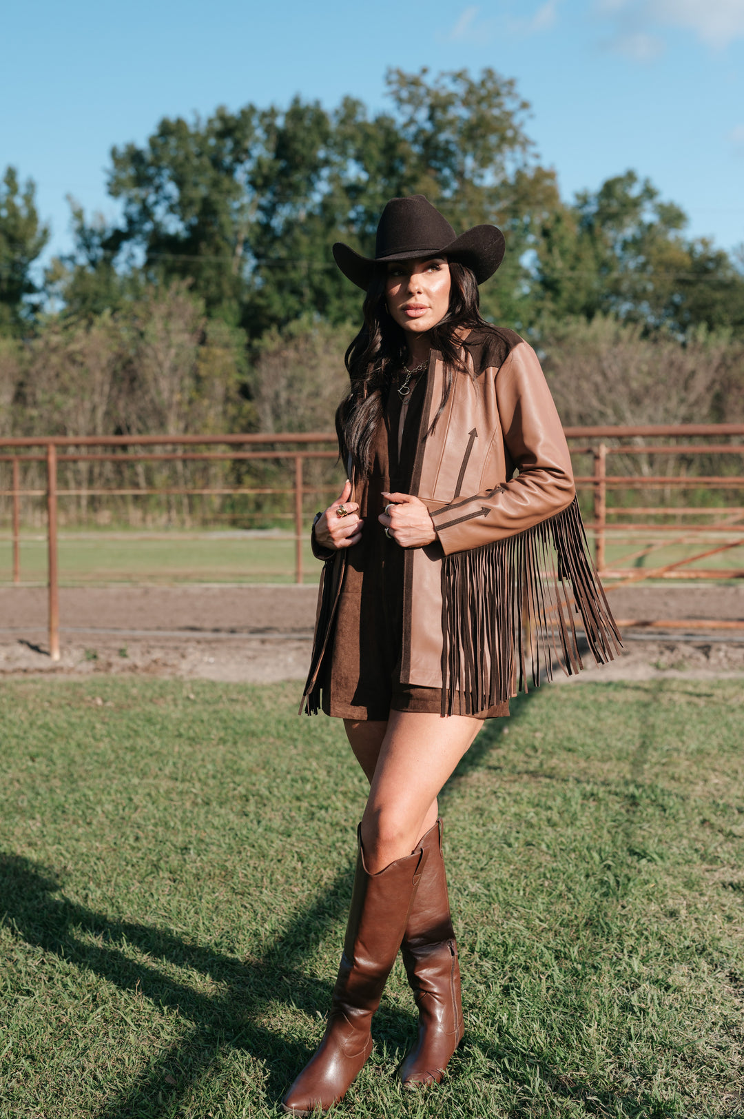 Brown Suede High Neck Keyhole Romper