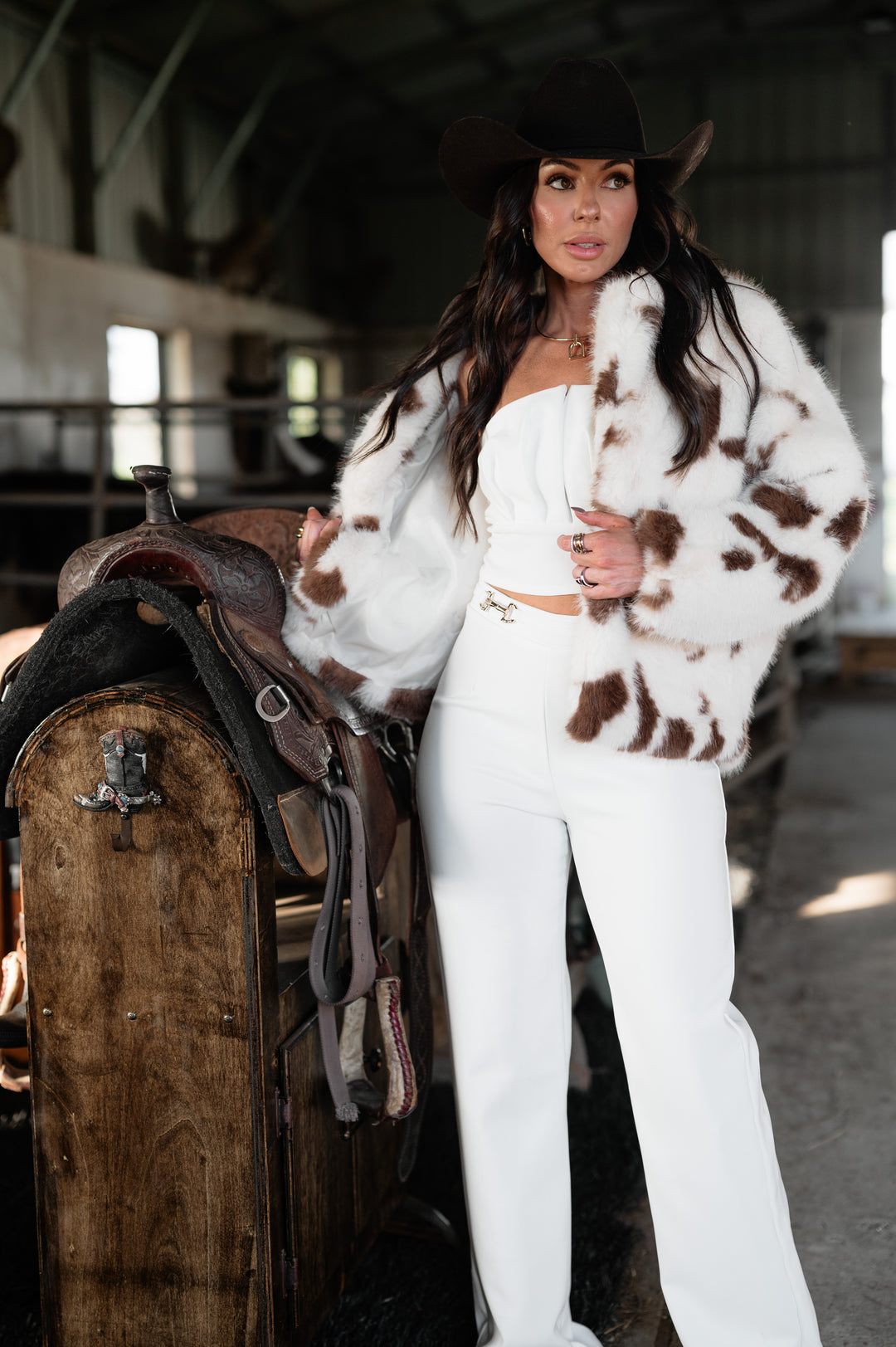 Faux Fur Cow Print Jacket ll