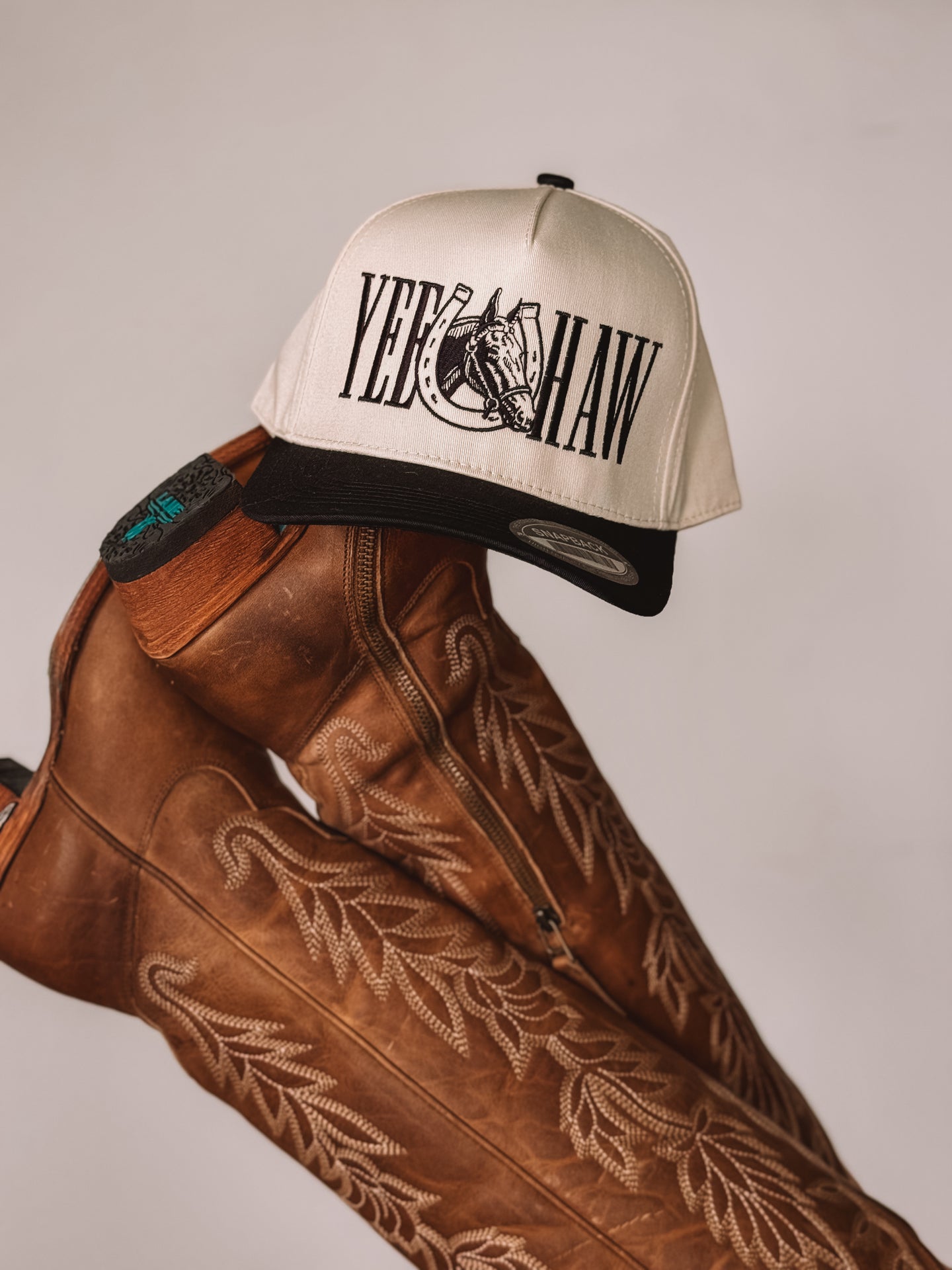 Cowgirl baseball cap style Yee Haw hat detail shot