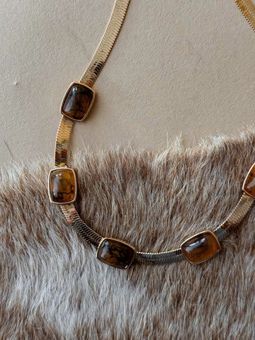 Mesa marbled stone gold flat-link necklace with adjustable chain