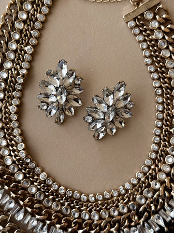 antique gold necklace with crystal statement earring studs