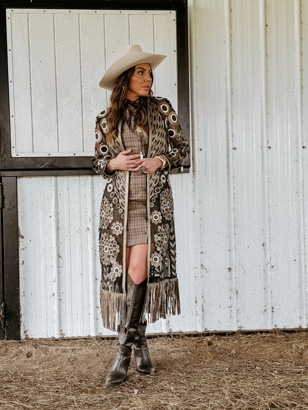 Saints game outfit - NFR fashion - black and gold duster