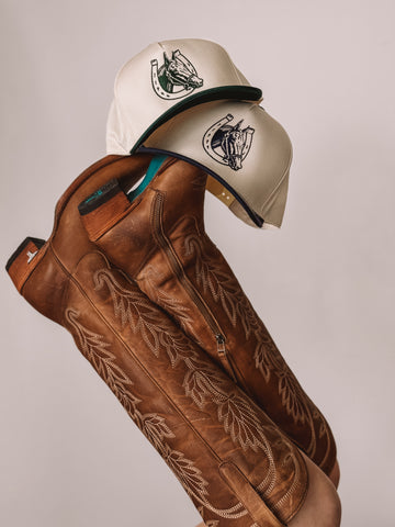 Adjustable snapback Western trucker hat hunter green brim and navy brim