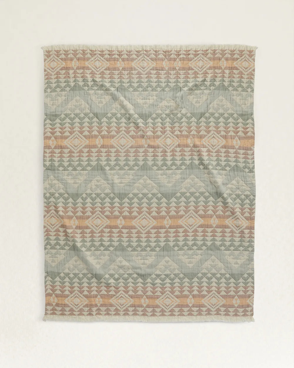 Organic Cotton Fringed Throw – Aqua Highland Peak