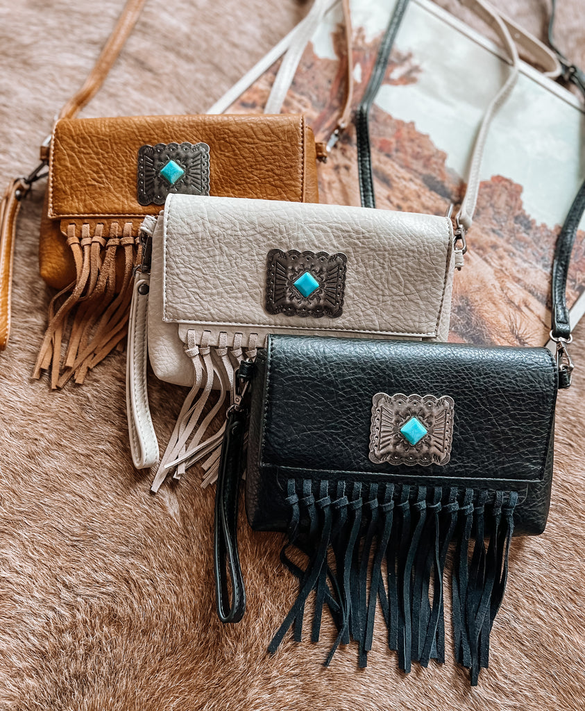 Western Leather Crossbody Bag With Leather Fringe Aztec -  Denmark