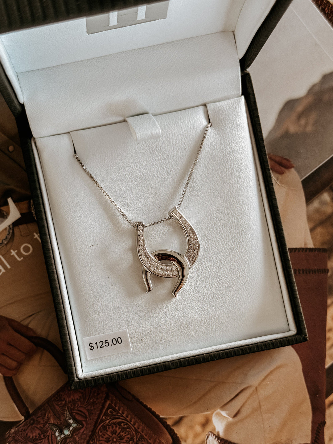 Kelly Herd sterling silver double horseshoe necklace with pavé CZ stones