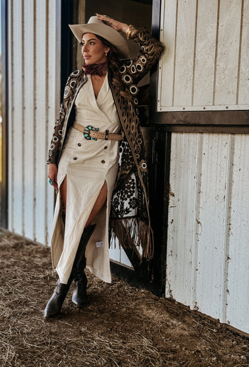 mesh kimono with fringe - black and gold lambskin leather