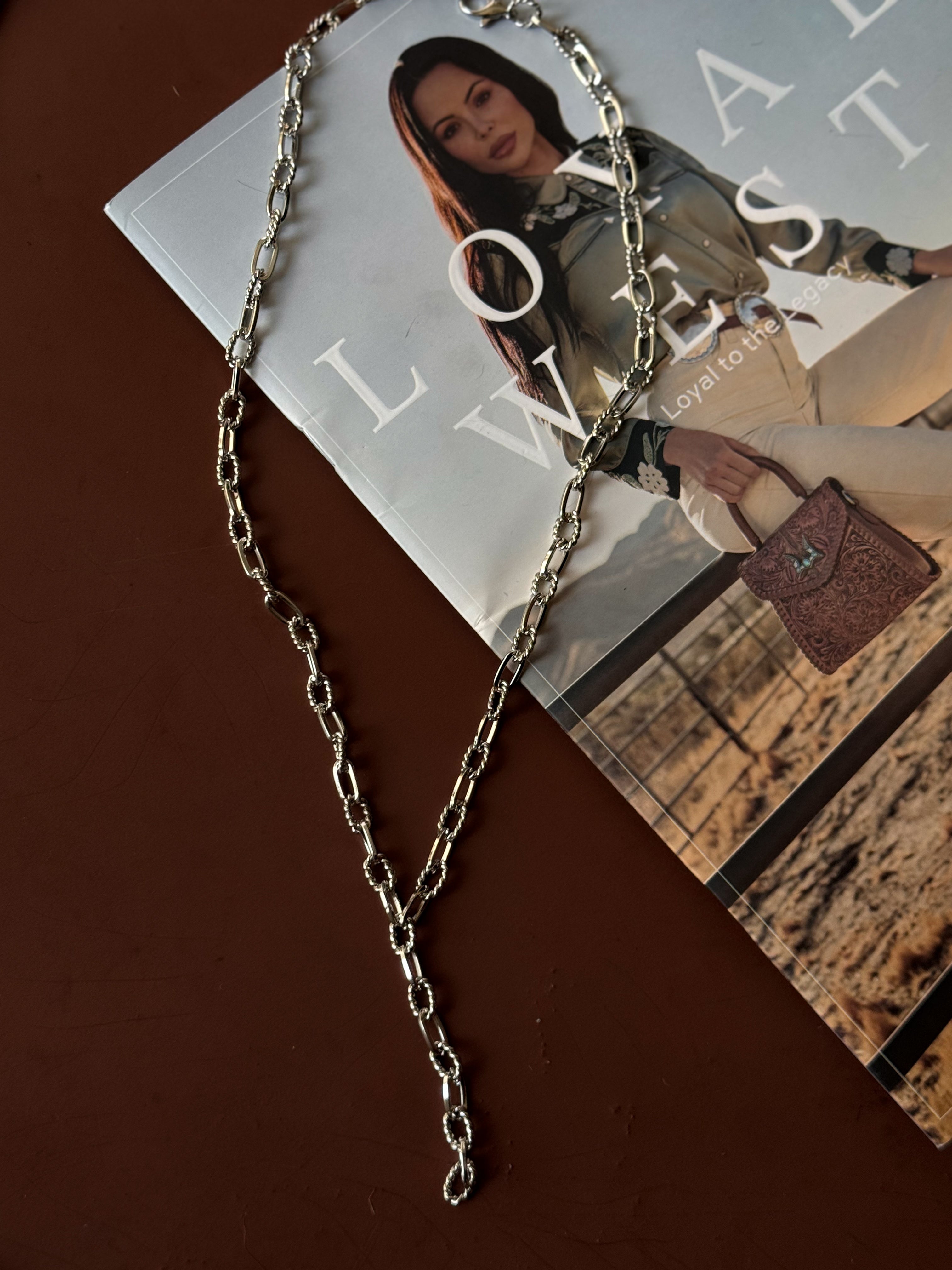 Silver rope chain lariat necklace with extender